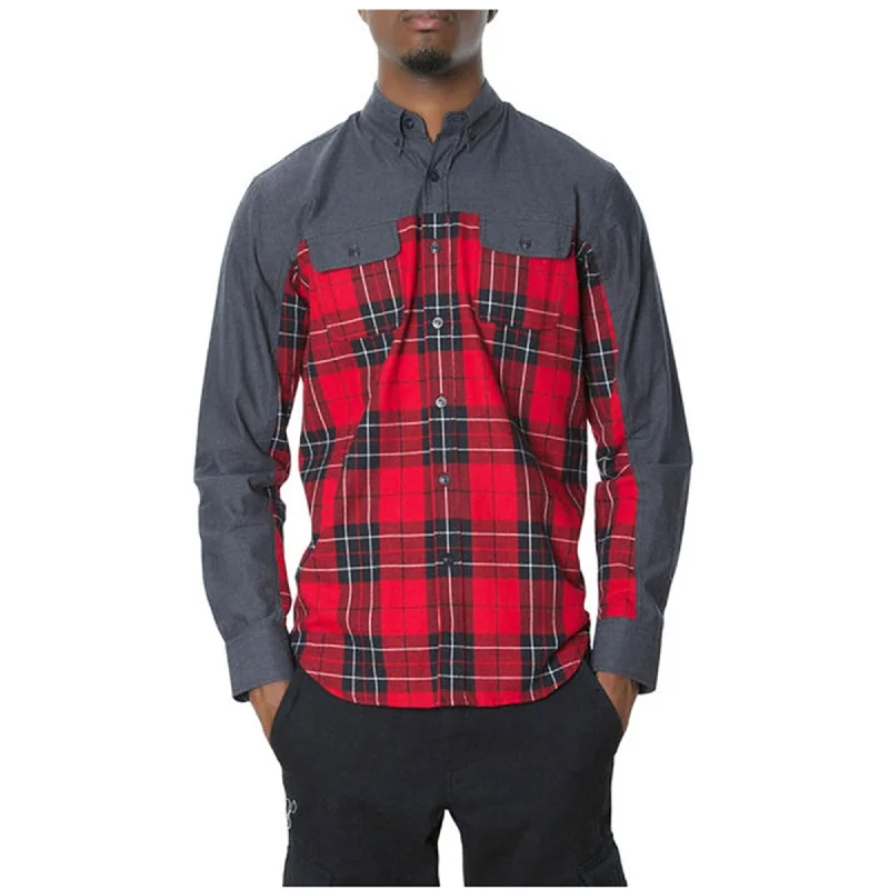 Staple Mens The Dorchester LS Button Up Shirt, Red, Small