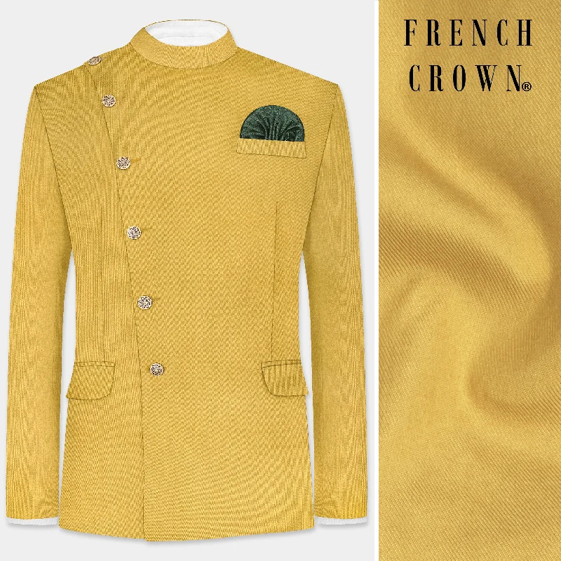 Sycamore Yellow Premium Cotton Cross Placket Bandhgala Blazer