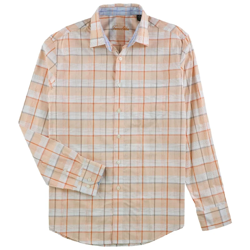 Tasso Elba Mens Orange Cream Button Up Shirt, Orange, Small