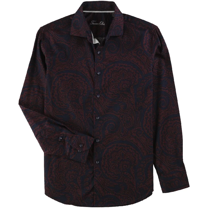 Tasso Elba Mens Paisley Button Up Shirt, Red, Small