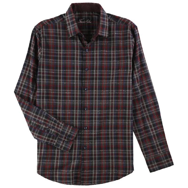 Tasso Elba Mens Plaid Button Up Shirt, Red, Small