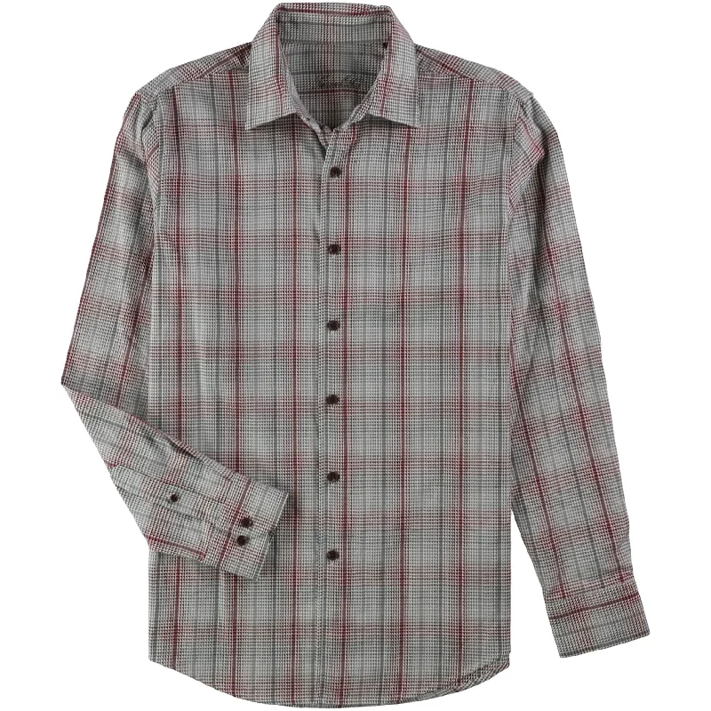 Tasso Elba Mens Triantino Plaid Button Up Shirt, Red, Small