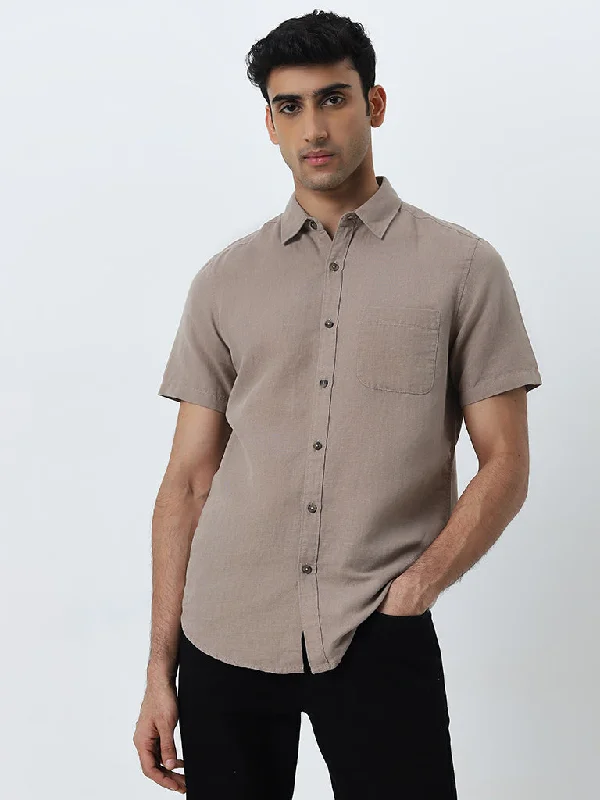 WES Casuals Taupe Slim-Fit Shirt