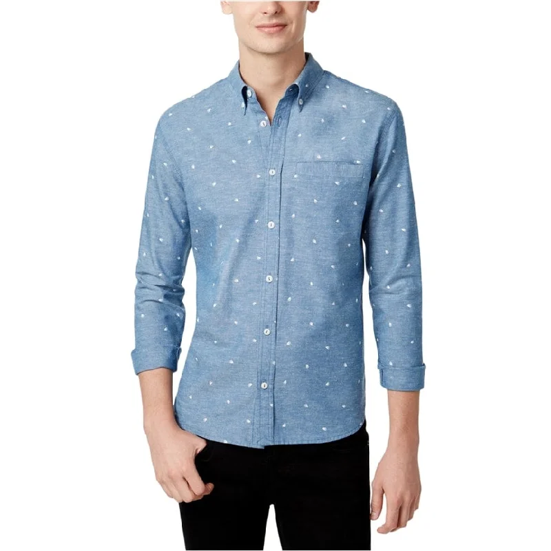 WHT SPACE Mens Printed Pocket Button Up Shirt, Blue, Small