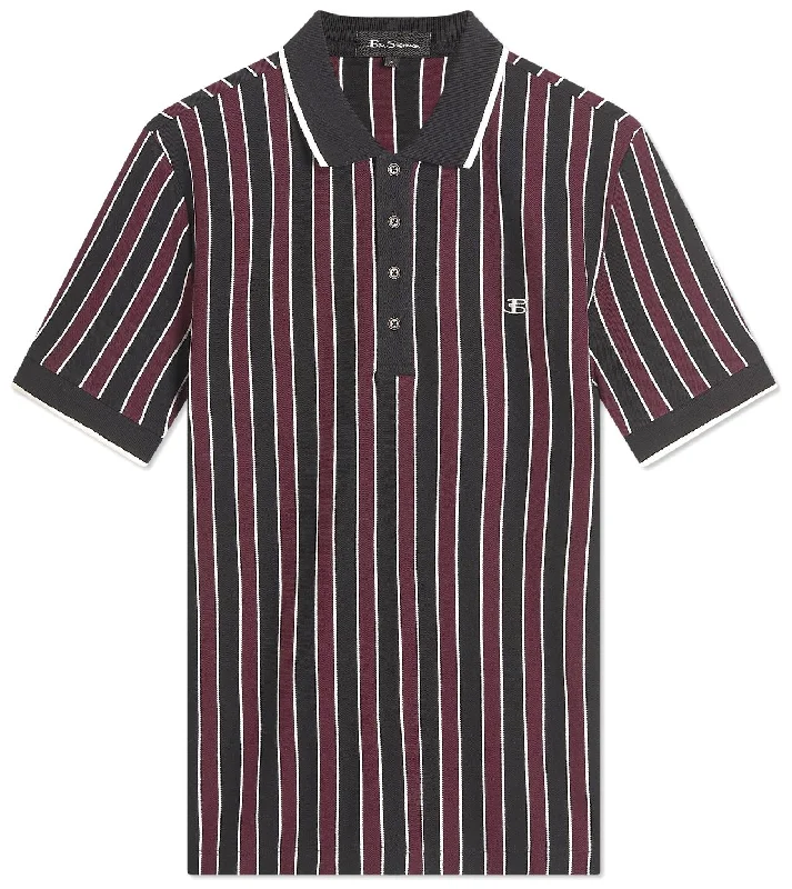 Ben Sherman (0074021IL) Men's Vertical Stripe Polo in Black, 2XL To 5XL