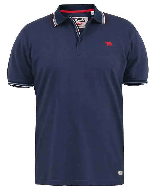 D555 Men's BENJAMIN 1-Pique Polo, Chest Embroidery & Contrast Colour Tipping-Navy, 3XL to 6XL