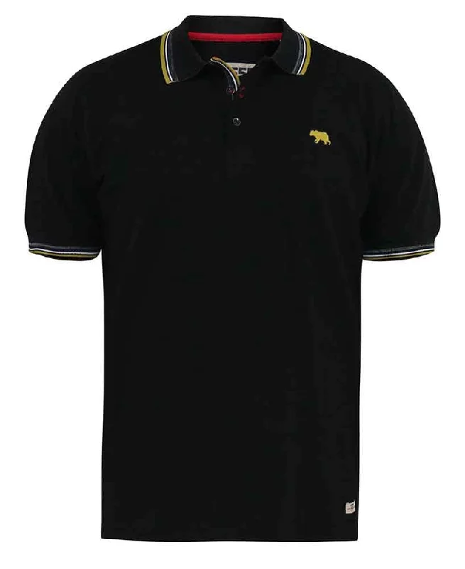 D555 Men's BENJAMIN 2-Pique Polo, Chest Embroidery & Contrast Colour Tipping-Black, 3XL to 6XL