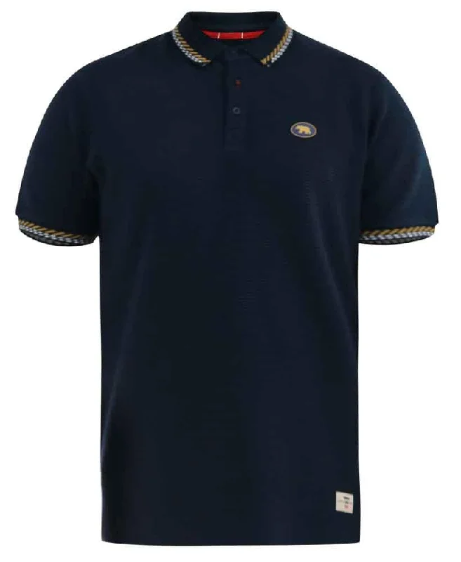 D555 Men's OTIS-High/Low Knitted Polo With 2 Colour Tipping Ribbed Collar in Navy, 3XL to 6XL