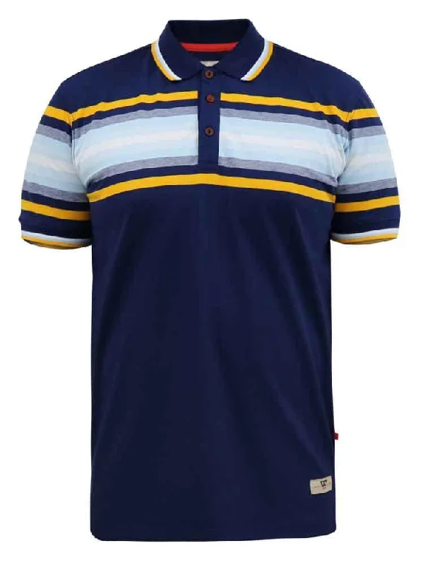 D555 Men's PELDON Chest Stripe Jersey Polo Shirt in Denim Marl 2XL to 6XL