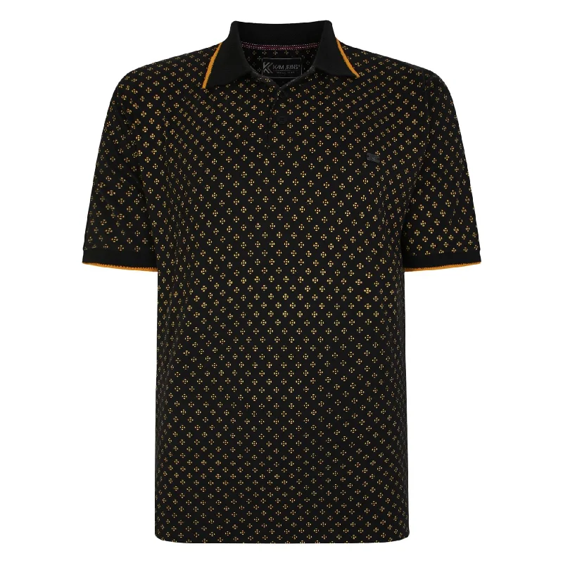 KAM Men's KBS 5476 Short Sleeve Dobby Print Polo with Jacquard Tipped Collar in 2 Colours, 2XL to 8XL