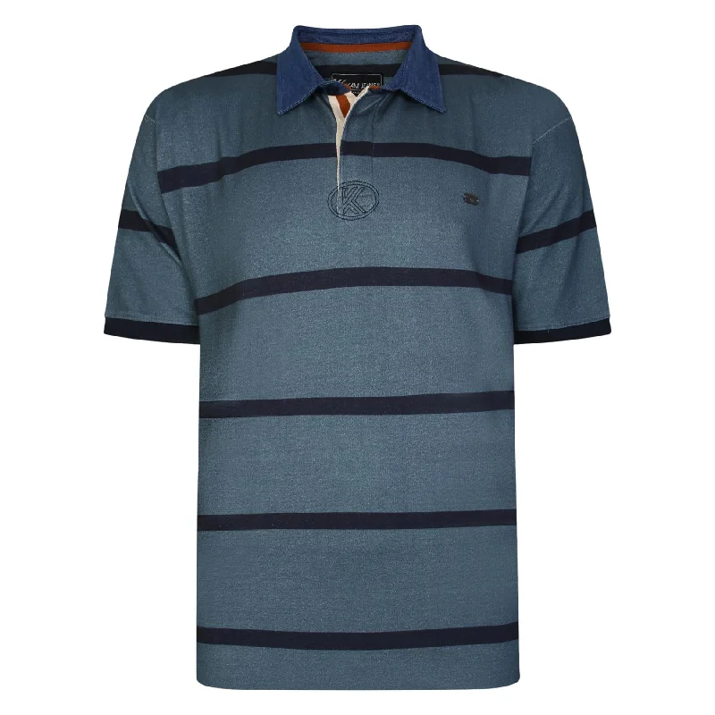 KAM Men's KBS 5482 Short Sleeve Stripe Rugby Polo with Denim Collar in 2 Colours, 2XL to 8XL