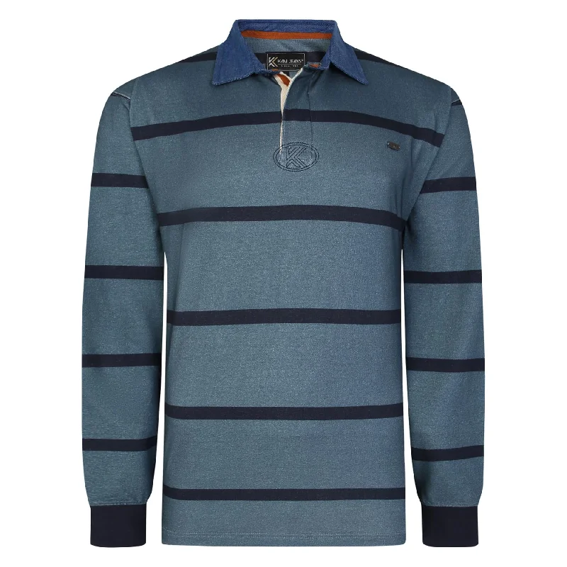 KAM Men's KBS 5483 Long Sleeve Stripe Rugby Polo with Denim Collar in 2 Colours, 2XL to 8XL