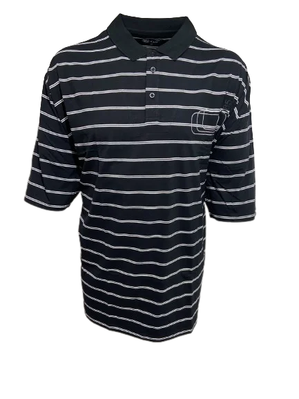 KAM PURE COTTON POLO SHIRT WITH T INSERT "5037A" IN BLACK WITH WHITE STRIPES IN SIZE 7XL TO 8XL