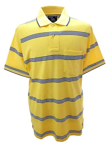 Louie James Cotton Rich Pique Polo Shirt in Yellow/Blue in Size M to XXL