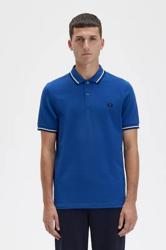 Twin Tipped Fred Perry Shirt in Shaded Cobalt / Snow White / Black