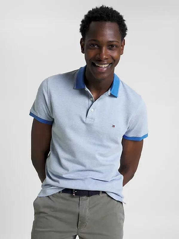 Mouliné Tipped Slim Fit Polo in Iconic Blue