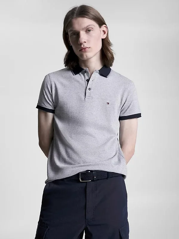 Mouliné Tipped Slim Fit Polo in  Desert Sky Mouline