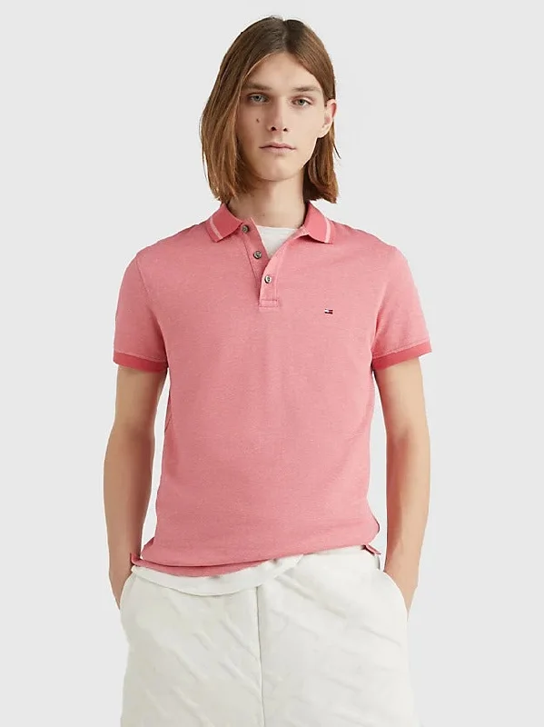 Tipped Mouliné Slim Fit Polo in Deep Crimson Fruit