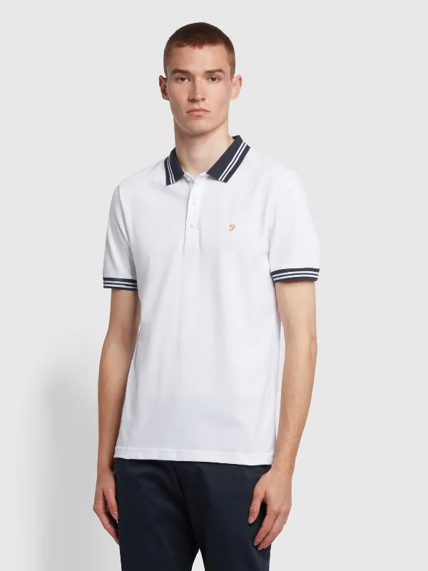 Farah Stanton Slim Fit Tipped Organic Cotton Polo Shirt In White