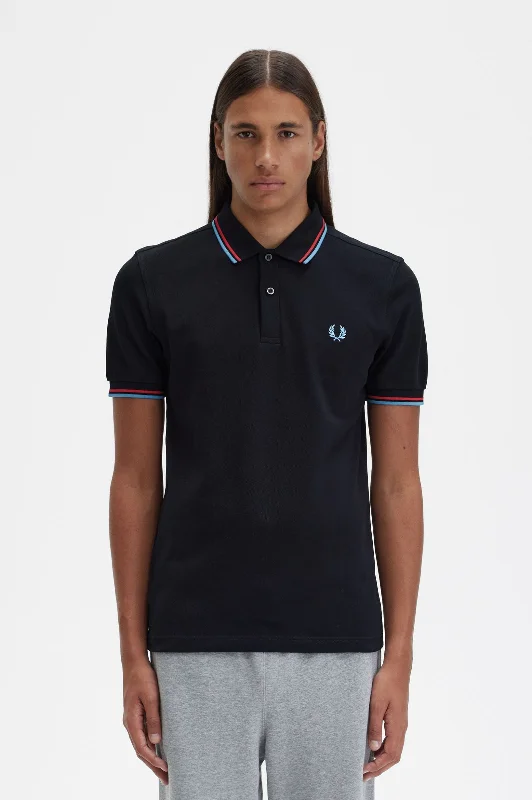 Twin Tipped Fred Perry Polo in Black