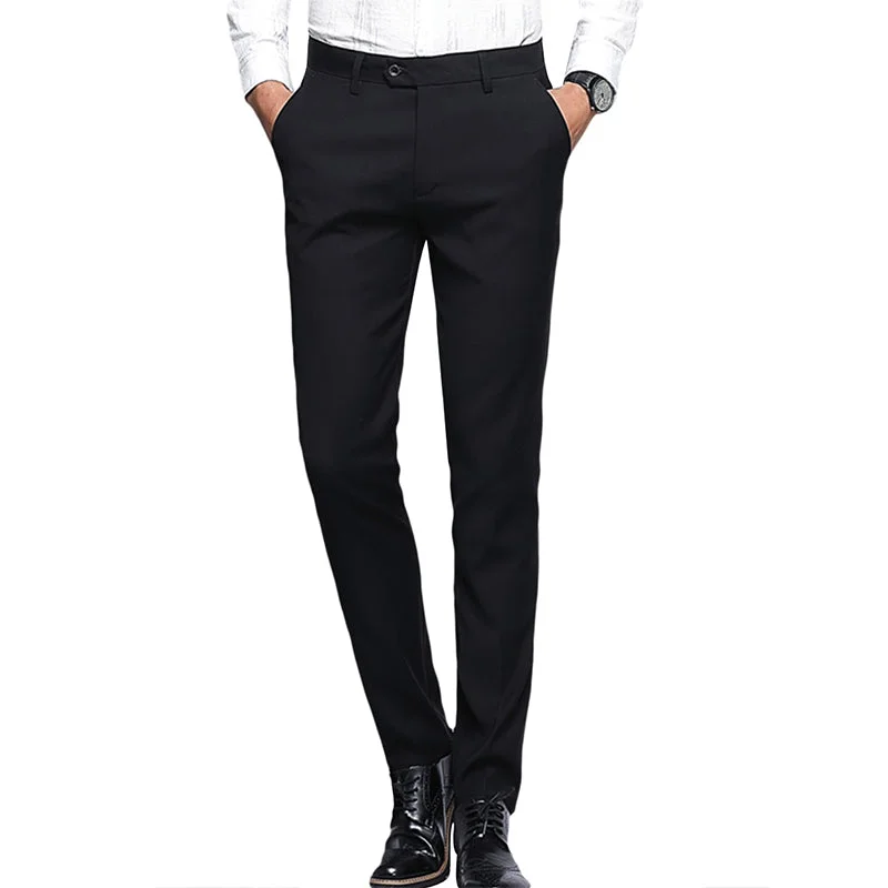 AUSTIN MILL Mens Classic Slim Fit Solid Color Stretch Flat Front Pants Black