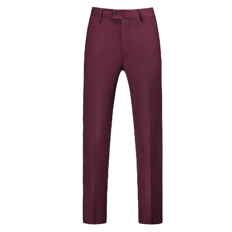 YFFUSHI Mens Flat Front Pants Slim Fit Premium Comfort Dress Trousers Wine Red