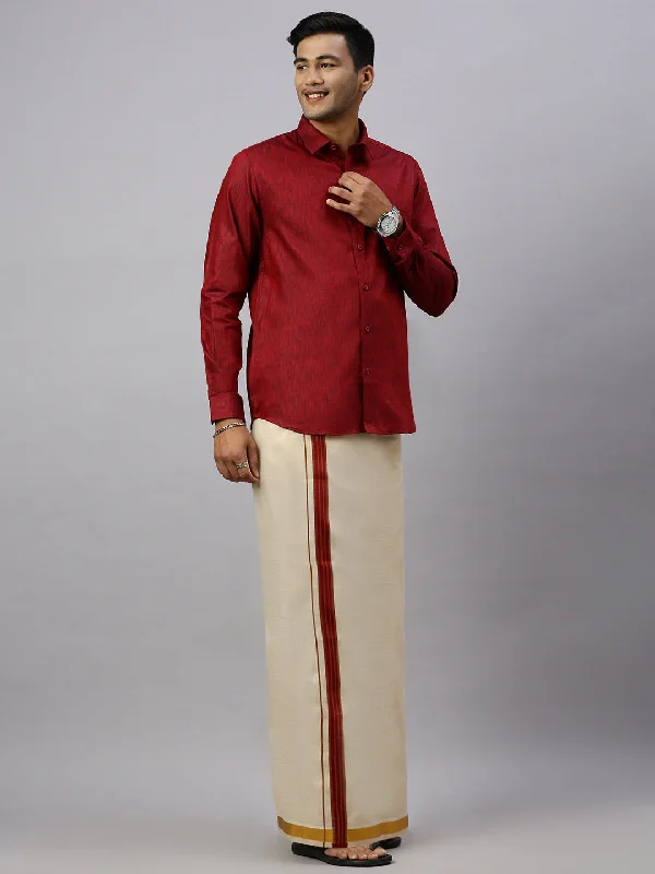 Men Macho Maroon Colour Shirt & Matching Border Tissue Dhoti  Set CCB