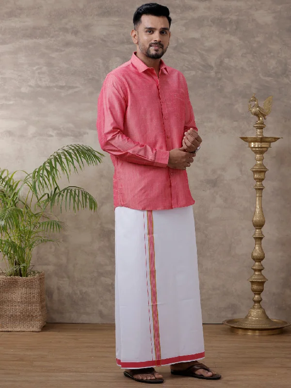 Men Matching Jari Border Dhoti & Shirt Set Full Pink VB3