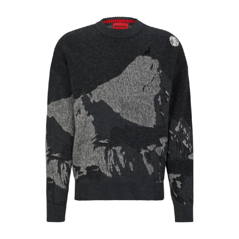 Wool-blend oversize-fit sweater with seasonal jacquard