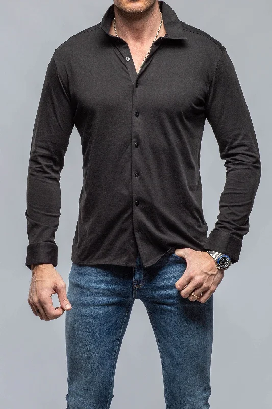 Cambria Button Up Polo in Black