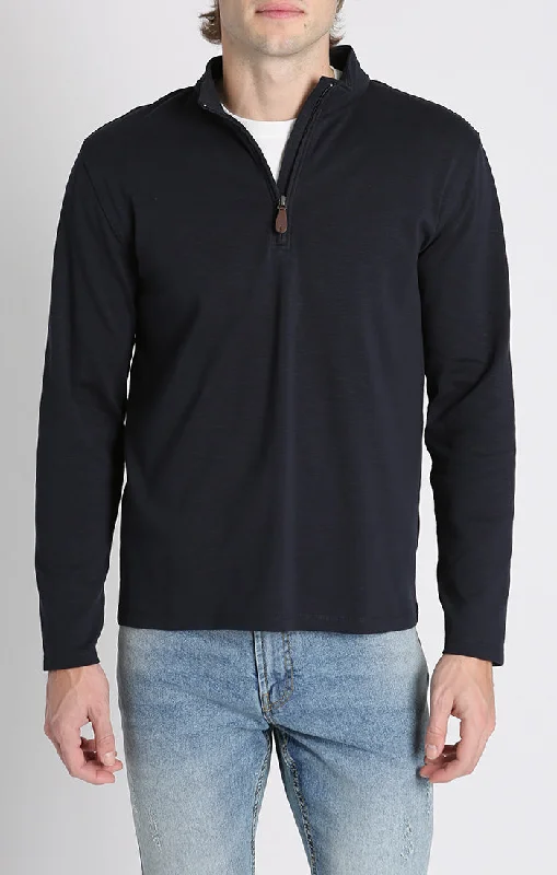 Quarter Zip Stretch Cotton Slub Pullover