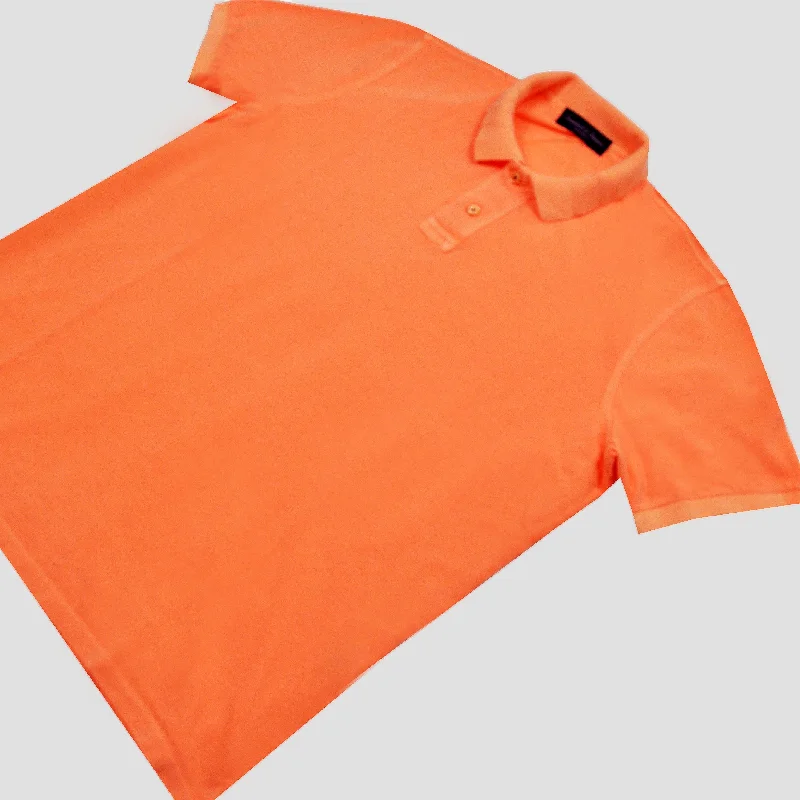 Fine Pique Cotton 2 Button Polo Shirt in Peach