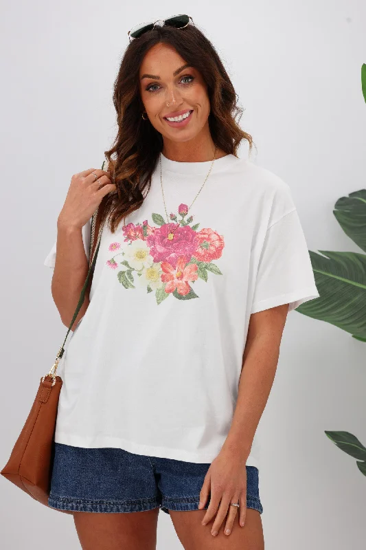 Shine On Label Flower Bunch Tee White