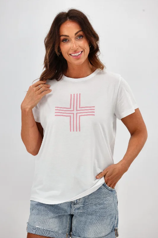 Stella + Gemma T-Shirt White With Pink Cross